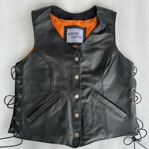 Genuine Leather Vance Leathers Black Side Lace Vest Front Snap Size S